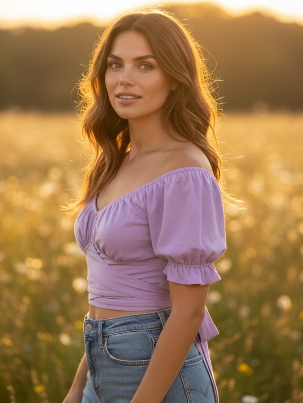 Better Be // Lavender // Off-Shoulder Wrap Crop Top